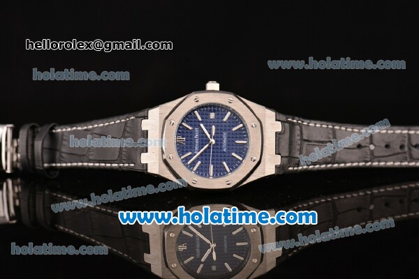 Audermars Piguet Royal Oak Classic Automatic with Silver Bezel ,Black Dial and Blue Leather Strap - Click Image to Close